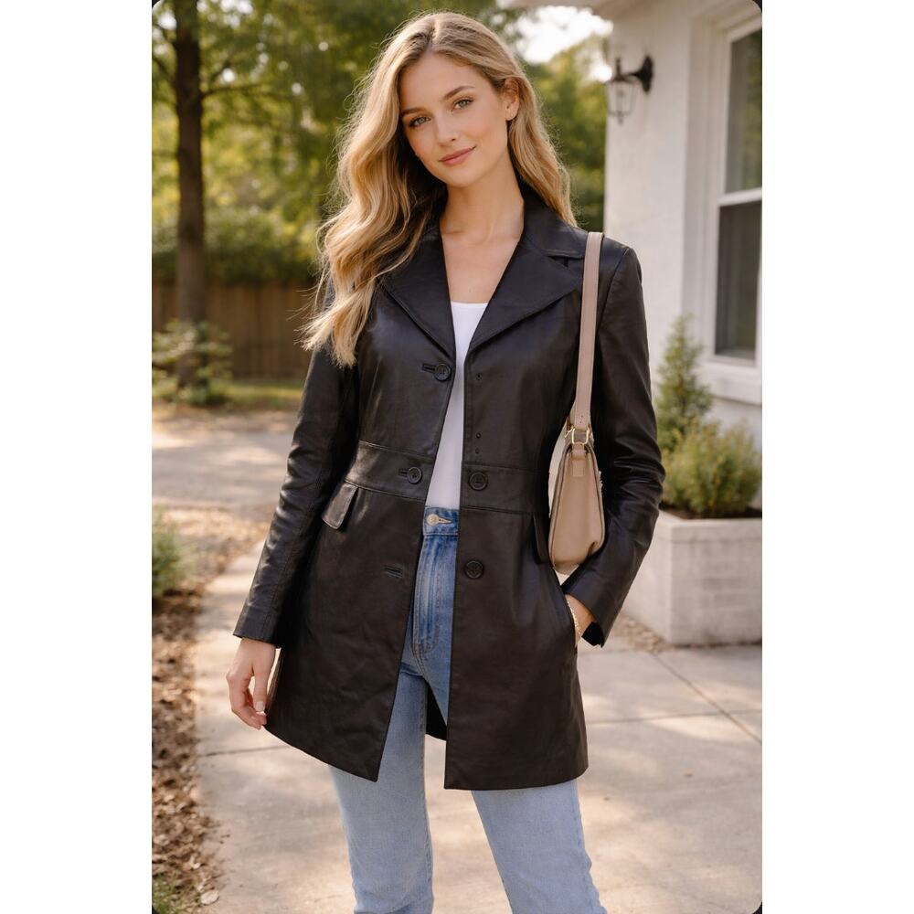 Ann Taylor Soft Black Leather Coat Jacket Sz 6 Wool Lining Versatile Minimal